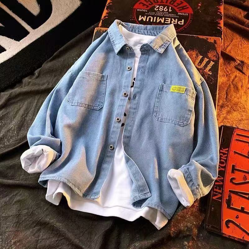 Boys' Denim Shirt Smiley Face Long Sleeve Casual Spring Top