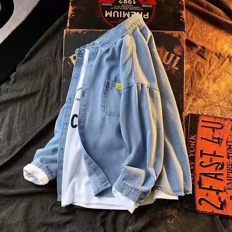 Boys' Denim Shirt Smiley Face Long Sleeve Casual Spring Top