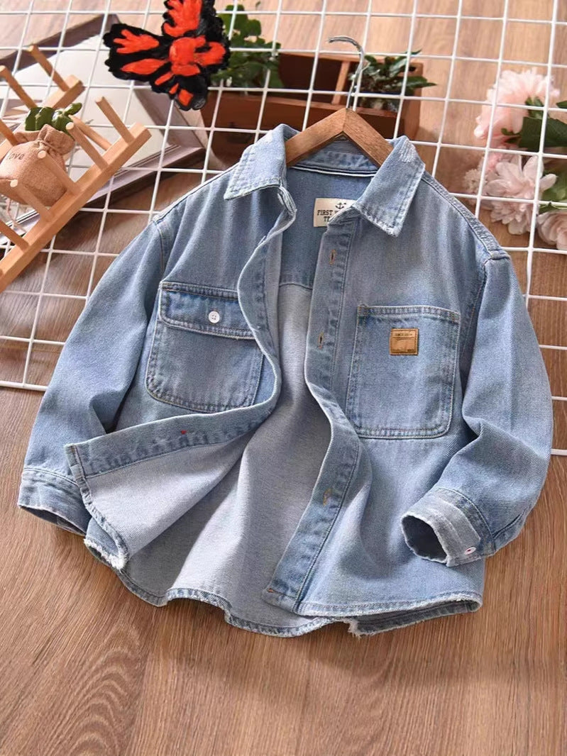 Boys' Denim Shirt Jacket Long Sleeve Korean Style Casual Top