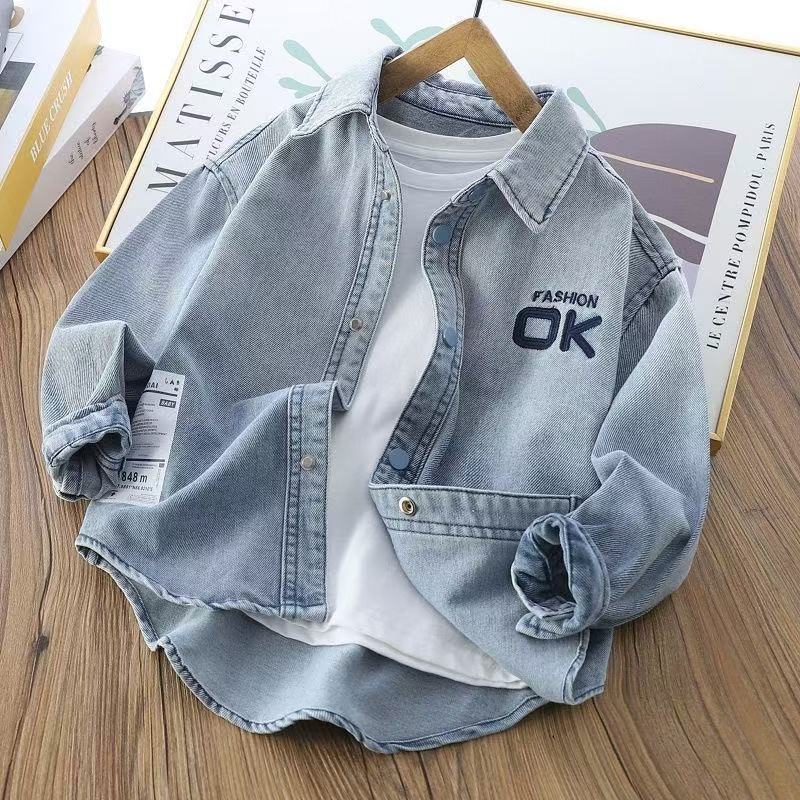 Boys' Denim Shirt Jacket Long Sleeve Casual Spring Autumn Top
