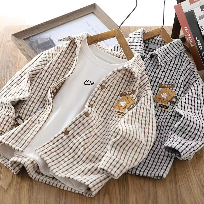 Boys' Plaid Shirt Jacket Long Sleeve Cotton Casual Kids Top