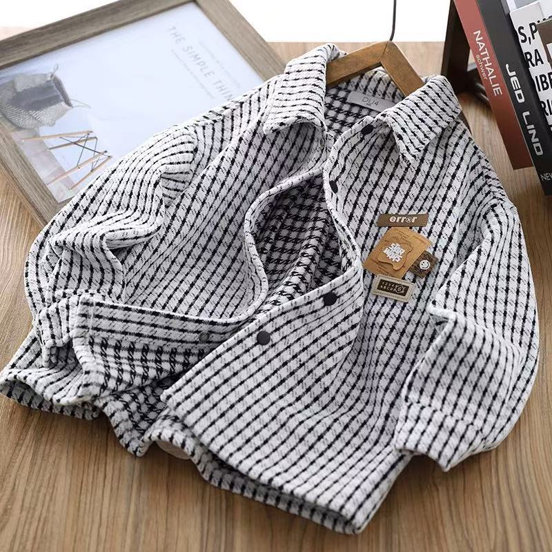 Boys' Plaid Shirt Jacket Long Sleeve Cotton Casual Kids Top