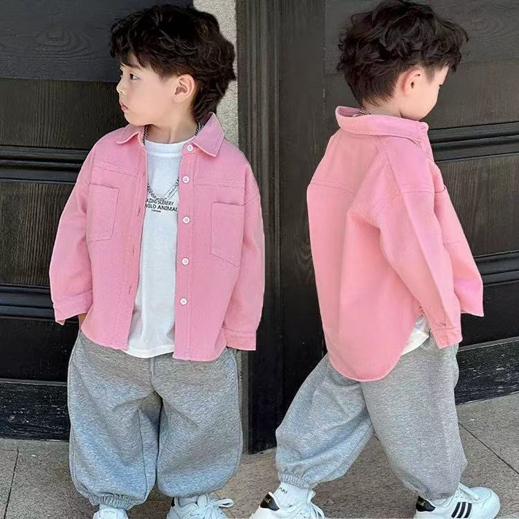 Boys' Pink Plaid Shirt Long Sleeve Casual Cotton Top