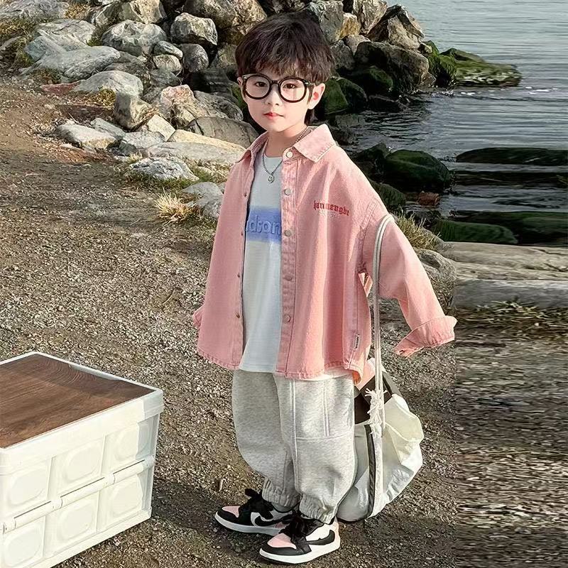Boys' Pink Embroidered Jacket Long Sleeve Casual Outerwear