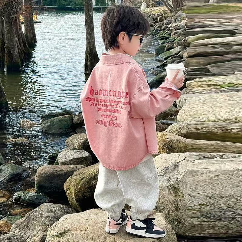 Boys' Pink Embroidered Jacket Long Sleeve Casual Outerwear
