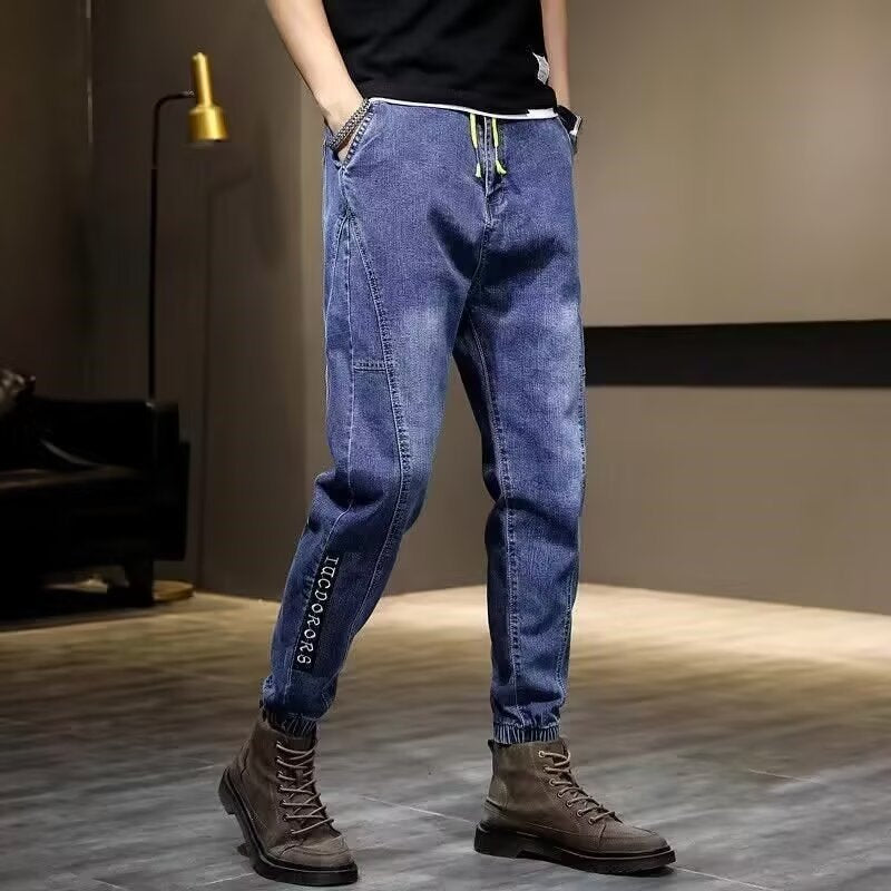 Men's Korean-Style Loose Harem Jeans with Drawstring Ankle Fit