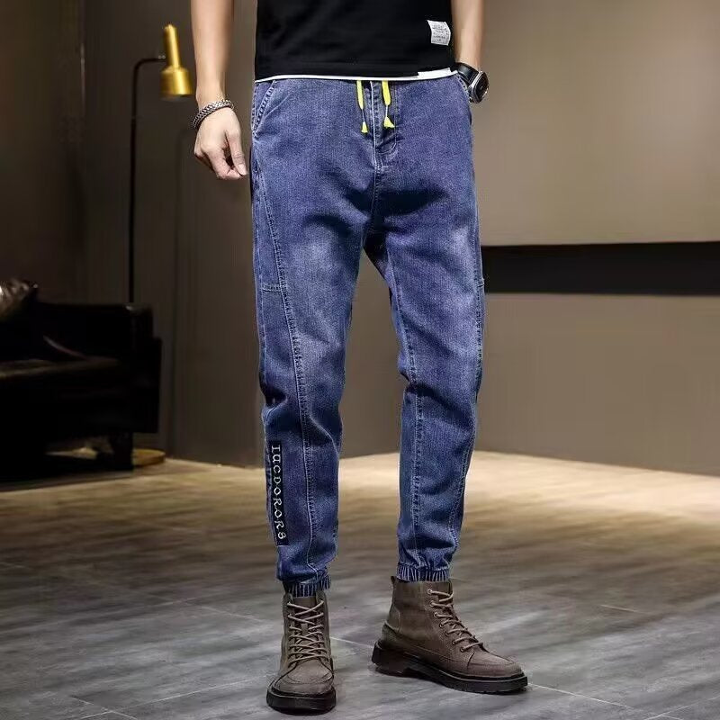 Men's Korean-Style Loose Harem Jeans with Drawstring Ankle Fit