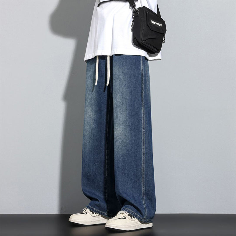 Men's Black Loose Straight Jeans, American Casual Style
