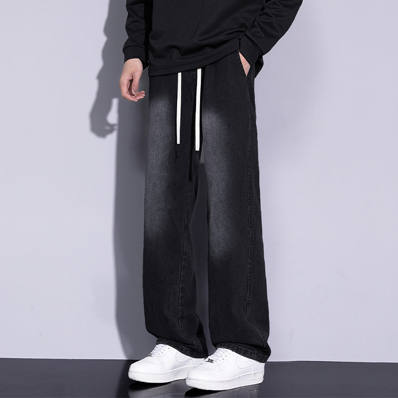 Men's Black Loose Straight Jeans, American Casual Style