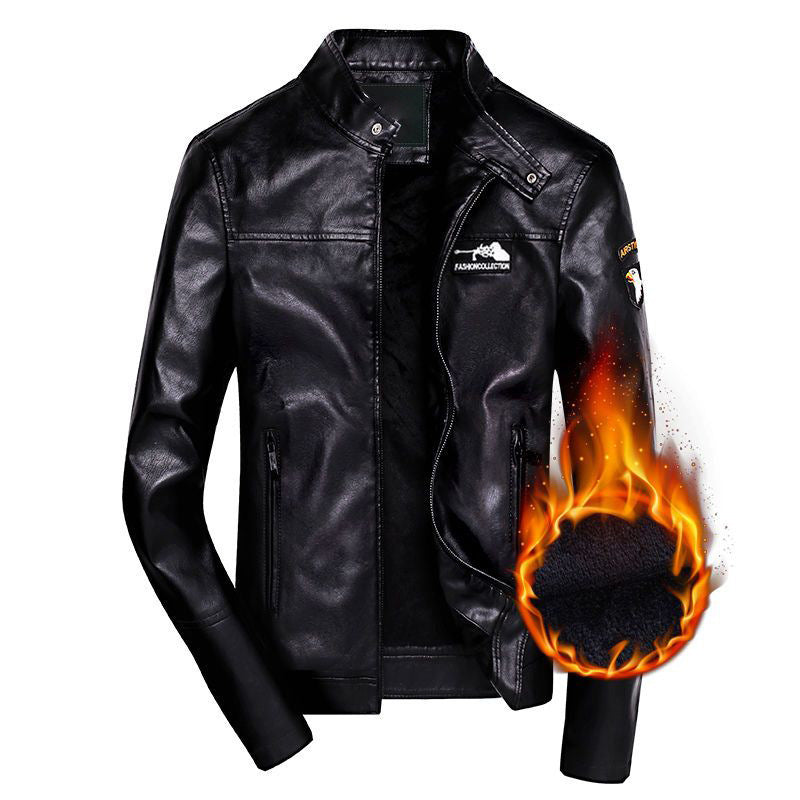 Men's PU Leather Jacket Slim Fit Stand Collar Motorcycle Coat