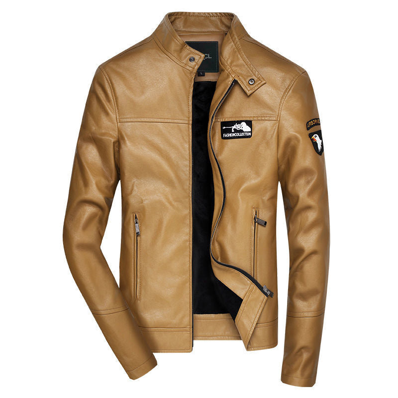 Men's PU Leather Jacket Slim Fit Stand Collar Motorcycle Coat