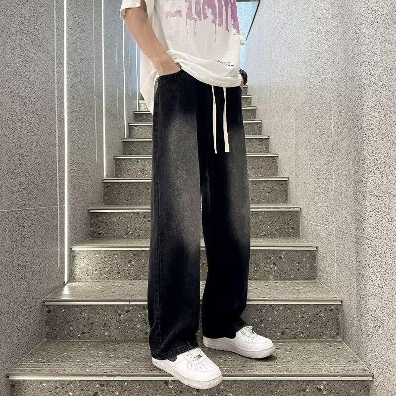 Unisex American-Style Washed Gradient Wide-Leg Jeans