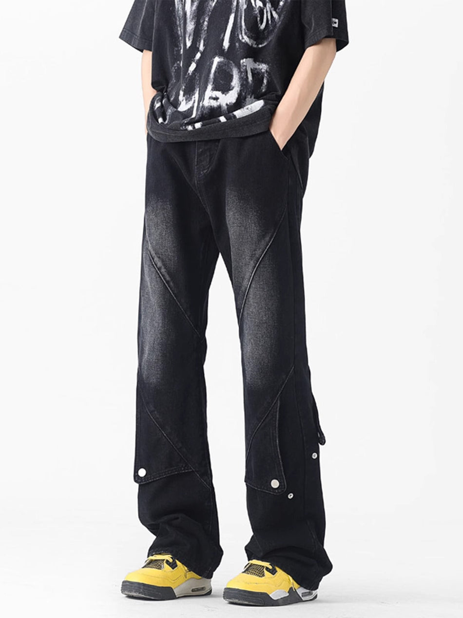 Unisex American Retro Patchwork Jeans with Straight Flared Legs