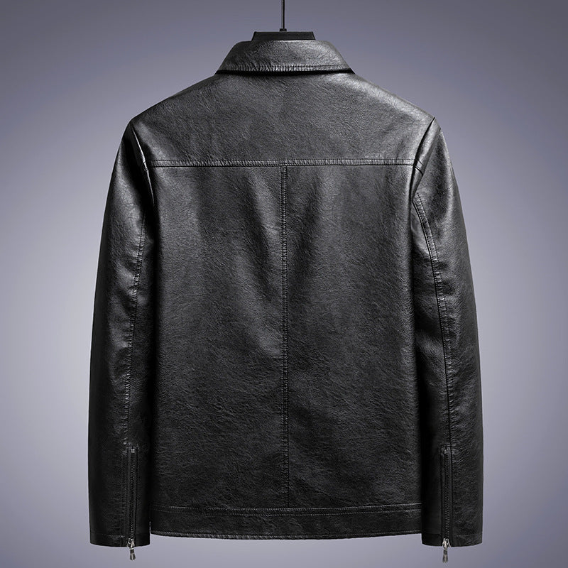 Men's Loose Fit PU Leather Jacket with Lapel Collar
