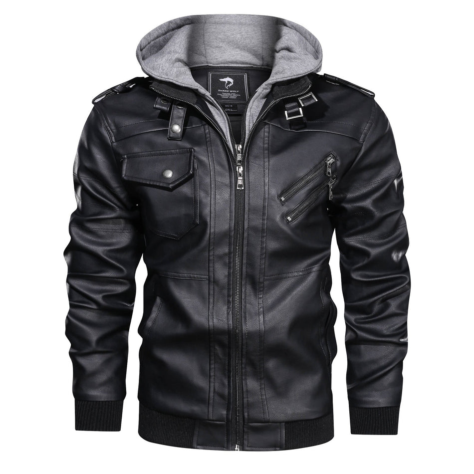 Men's PU Leather Motorcycle Jacket with Lapel Collar