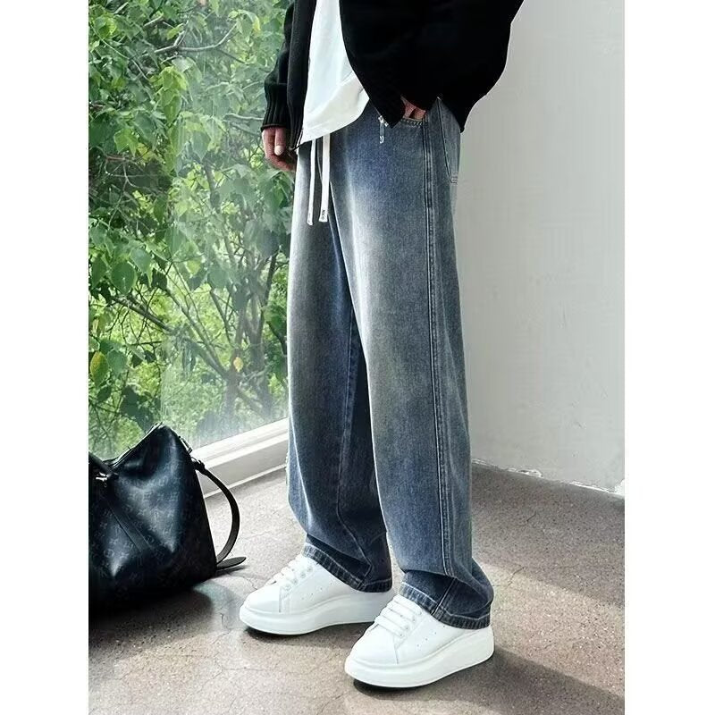Men's Retro Distressed Jeans, Loose Straight American Style