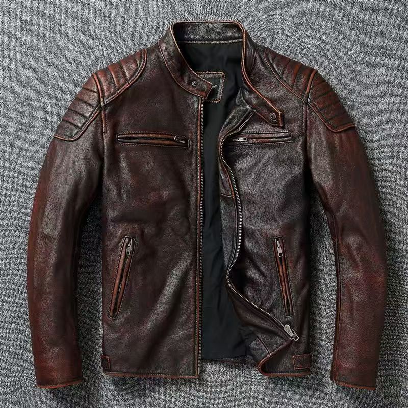 Men's Vintage PU Leather Jacket with Stand Collar Option