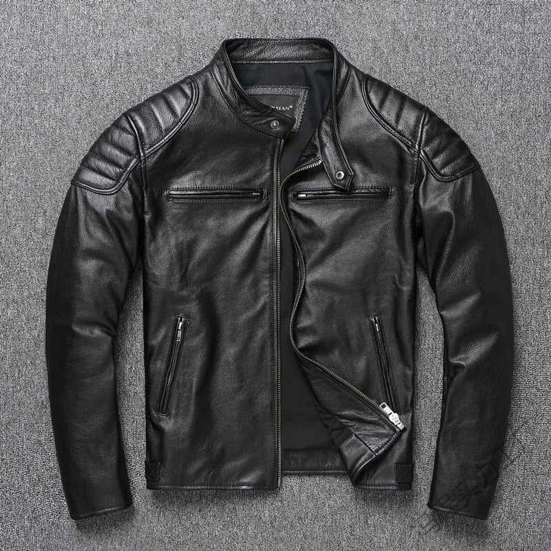 Men's Vintage PU Leather Jacket with Stand Collar Option