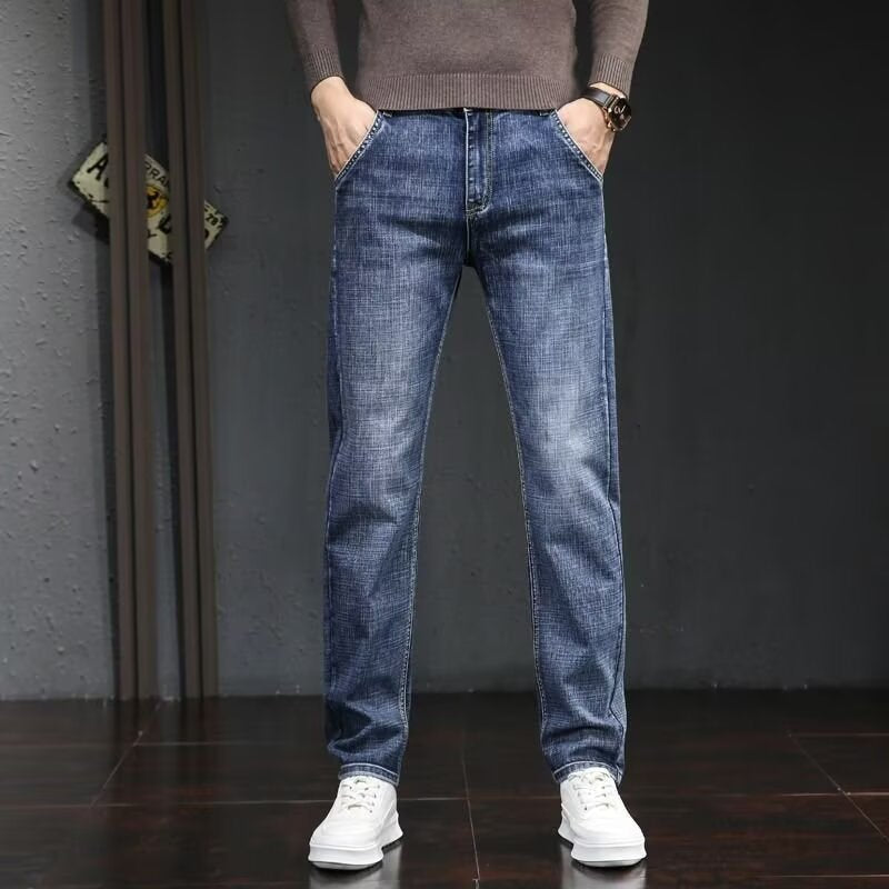 Men's Black Stretch Jeans with Slim Fit Korean-Style Design