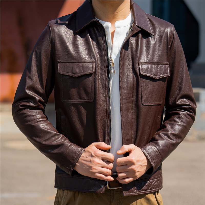 Men's Retro Artificial Leather Jacket with Lapel Collar