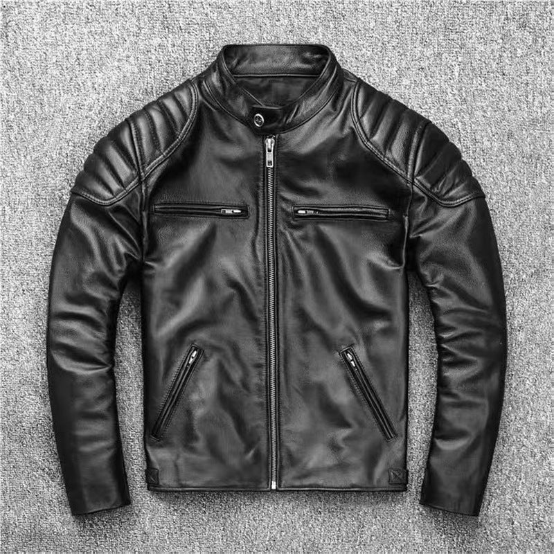 Men's Retro Artificial Leather Jacket with Stand Collar