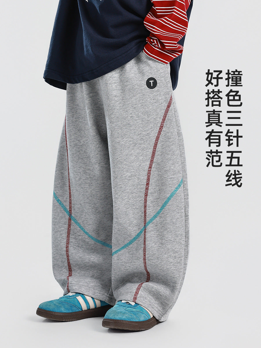 Boys' Loose-Fit Curved Sweatpants with Contrast Detailing