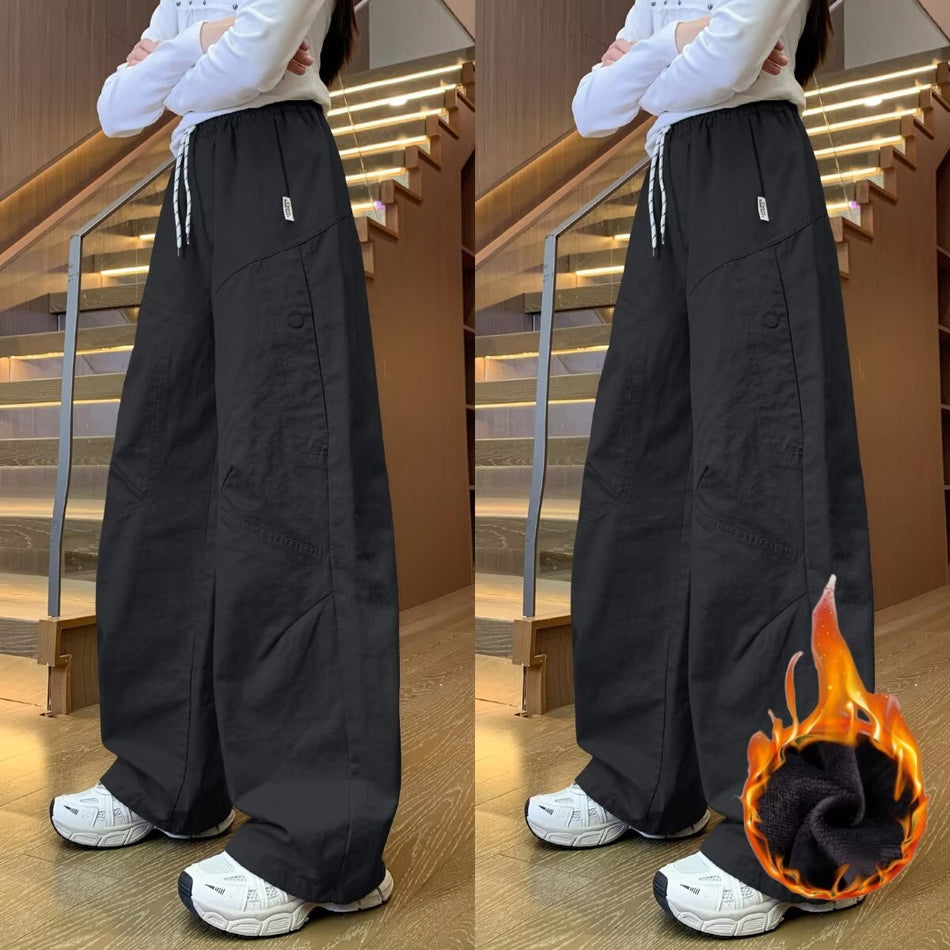 Girls' Korean Style Loose Cargo Pants with Bow Detail