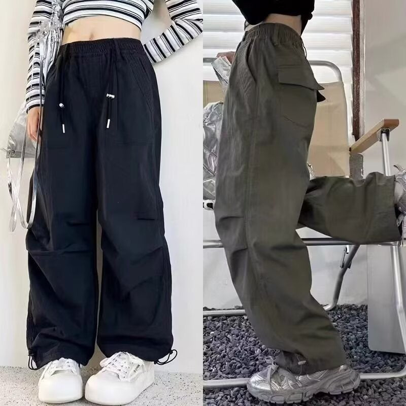 Girls' Casual Cargo Paratrooper Pants Straight Fit