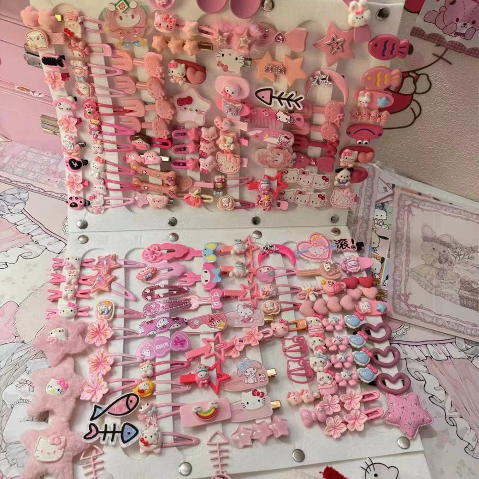 Sweet Pink Cartoon Cat Hairpin Set for Girls