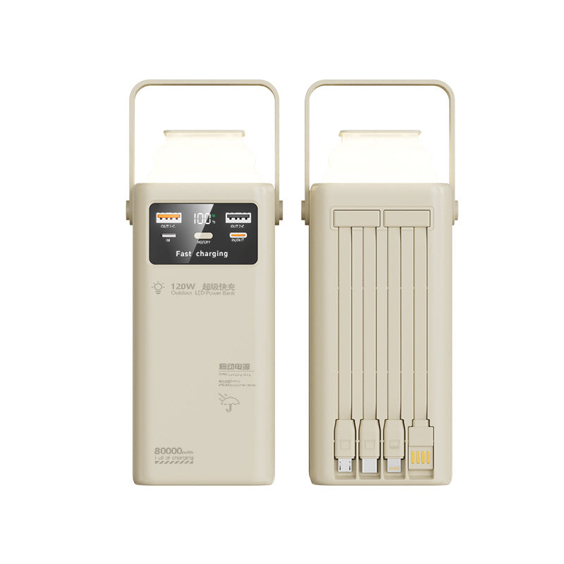 120W Fast Charging 200000mAh Power Bank Built-In Cable Portable