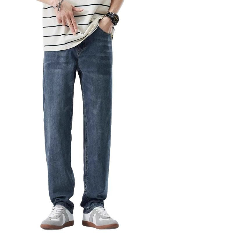 Men's Loose Washed Jeans Straight Fit Stretch Casual Long Pants