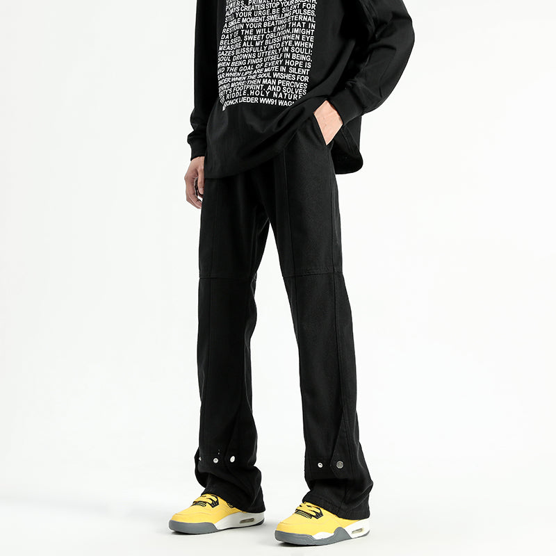 Unisex Black Loose Straight Jeans Micro Trousers Casual Pants