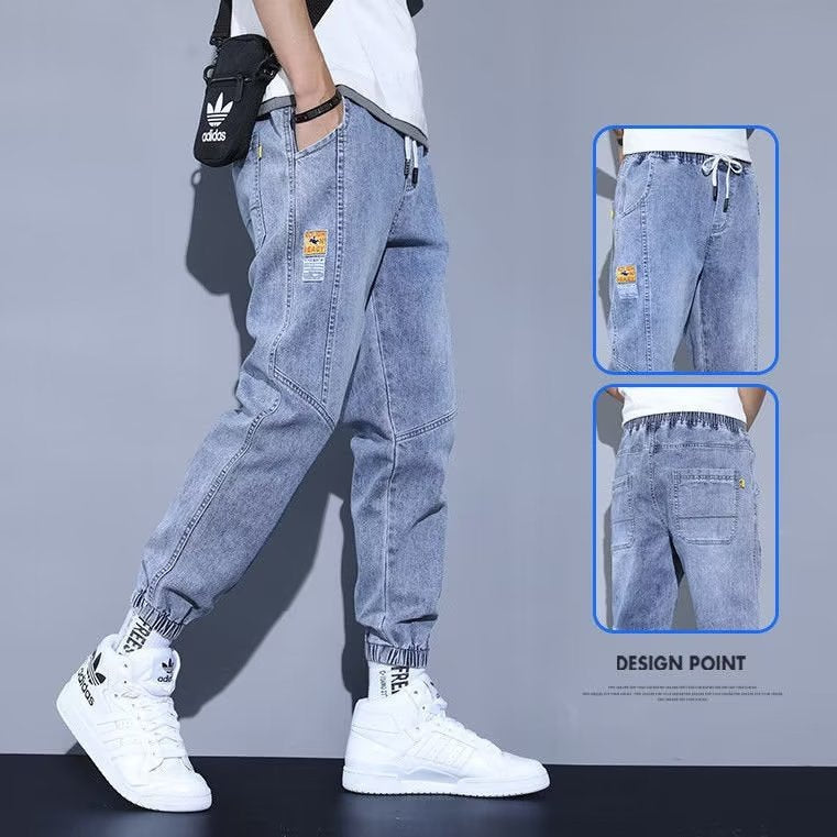 Boys' Light Wash Denim Harem Cropped Casual Ankle-Tie Pants