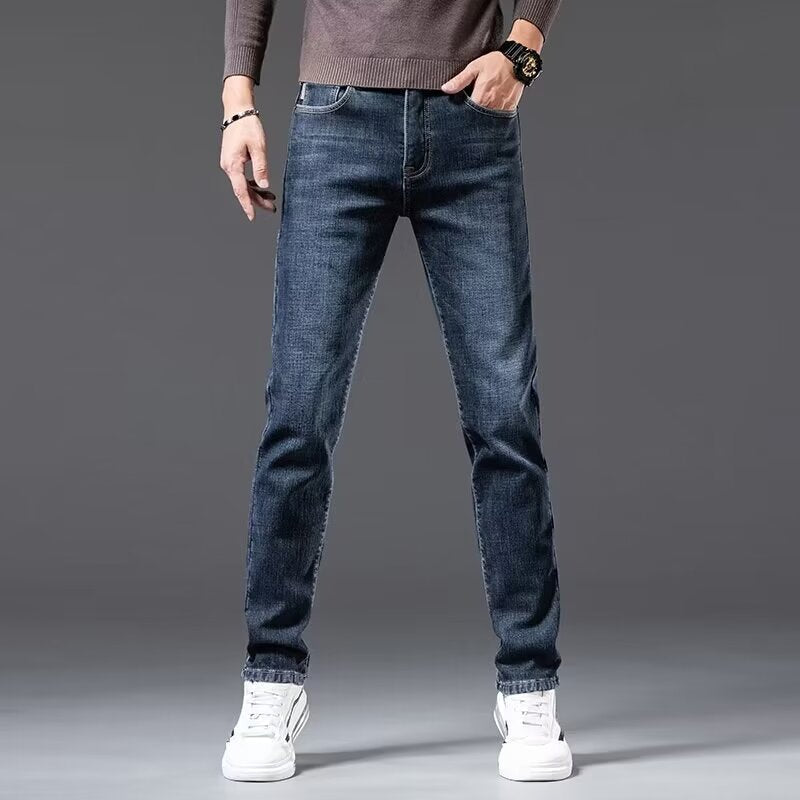 Men's Stretch Straight Loose Jeans Business Casual Long Pants