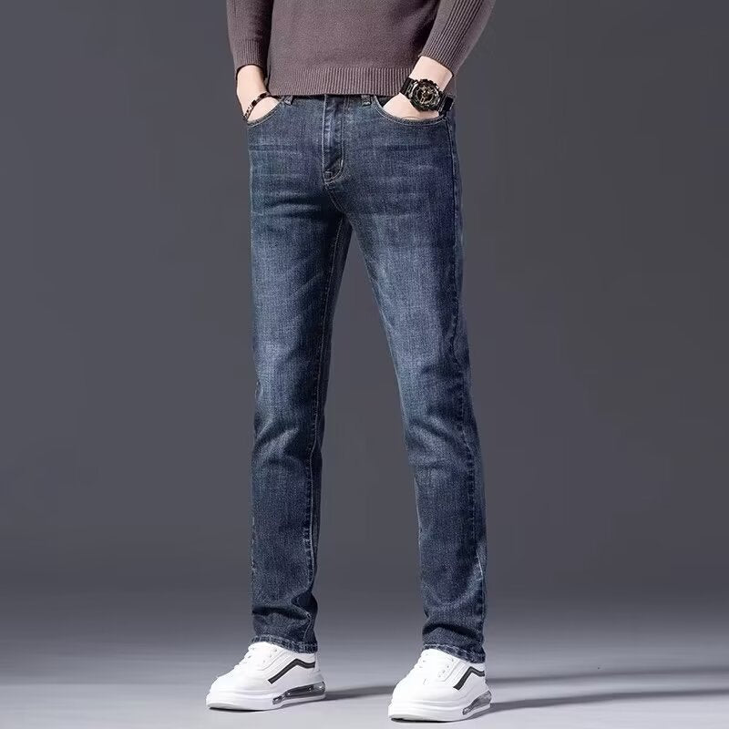 Men's Stretch Straight Loose Jeans Business Casual Long Pants