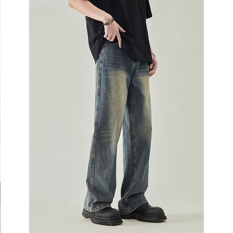 Men's American Style Retro Loose Straight Jeans Cleanfit Pants