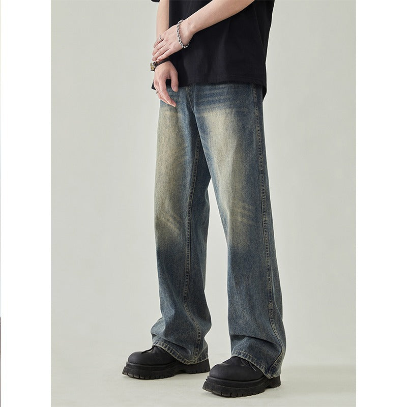 Men's American Style Retro Loose Straight Jeans Cleanfit Pants