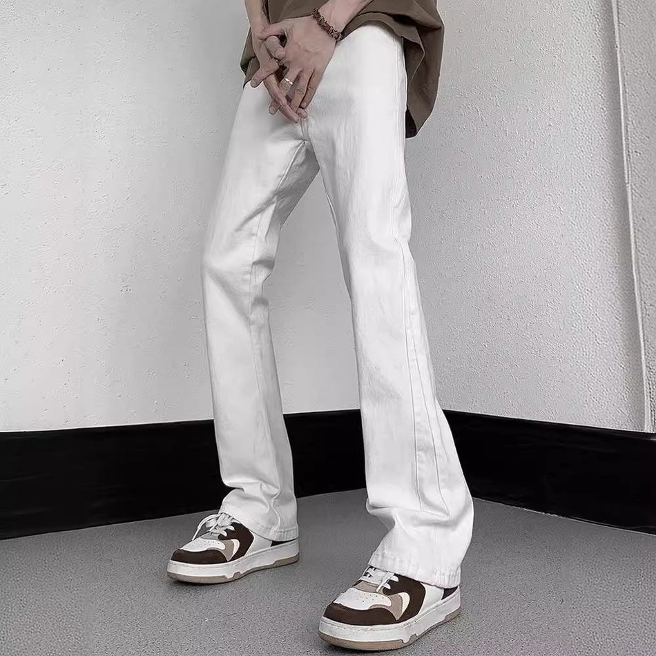 Men's White Slim Straight Jeans American Style Cleanfit Trousers