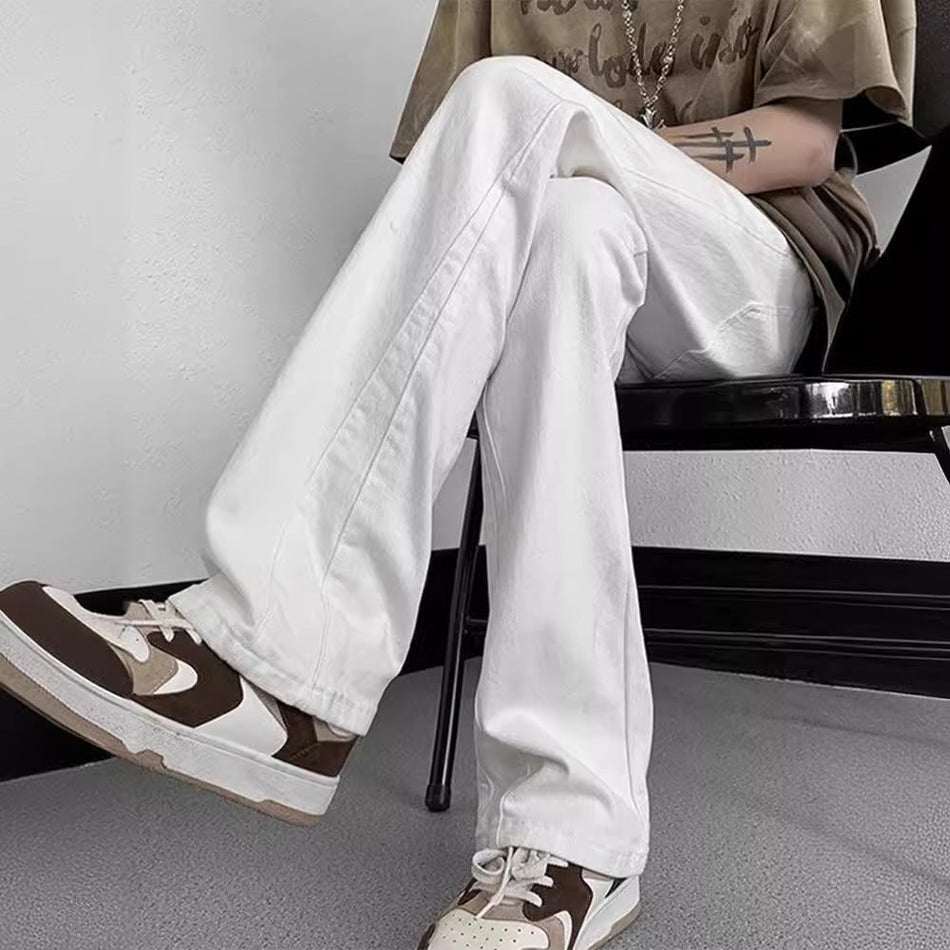 Men's White Slim Straight Jeans American Style Cleanfit Trousers