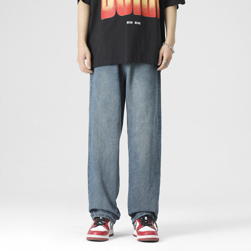 Men's Wide Leg Jeans Hong Kong Style Loose Straight Casual Pants
