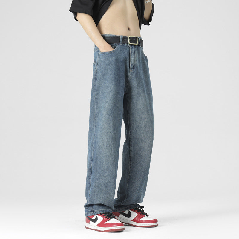 Men's Wide Leg Jeans Hong Kong Style Loose Straight Casual Pants