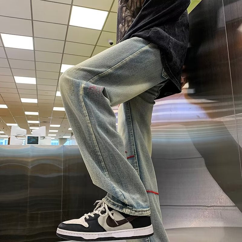Men's Distressed Jeans Loose Straight European American Style
