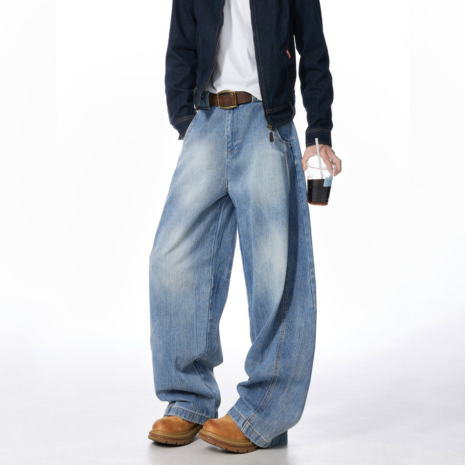 Men's Bamboo Wide Leg Jeans Loose Straight American Style Pants