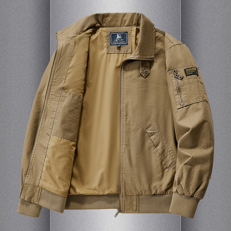 Men's 100% Pure Cotton Lapel Collar Loose Casual Flight Jacket
