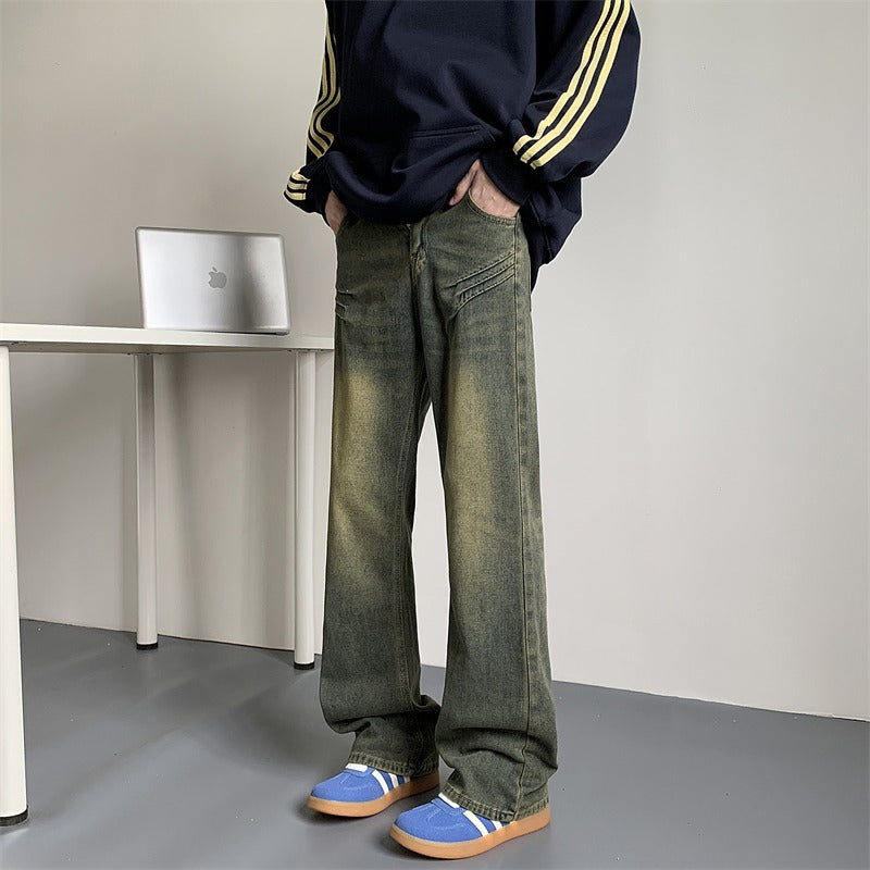 Men's Washed Jeans Loose Straight American Style Cleanfit Pants