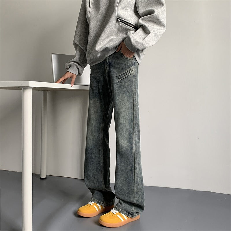 Men's Washed Jeans Loose Straight American Style Cleanfit Pants