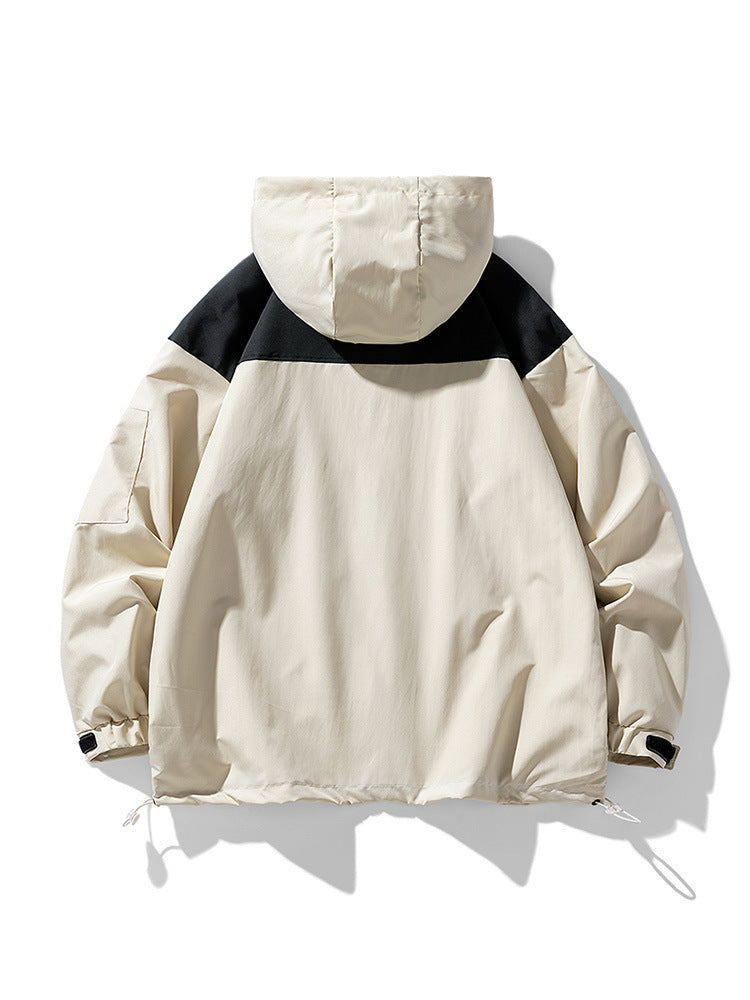 Men's Colorblock Hooded Sports Utility Windproof Jacket