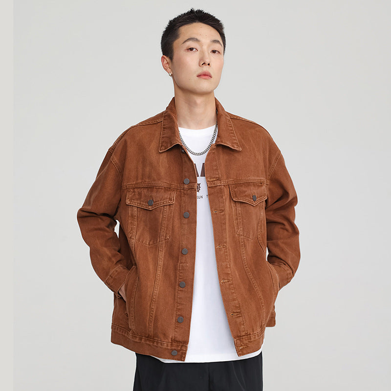 Men's Loose Fit Cotton Denim Lapel Workwear Jacket