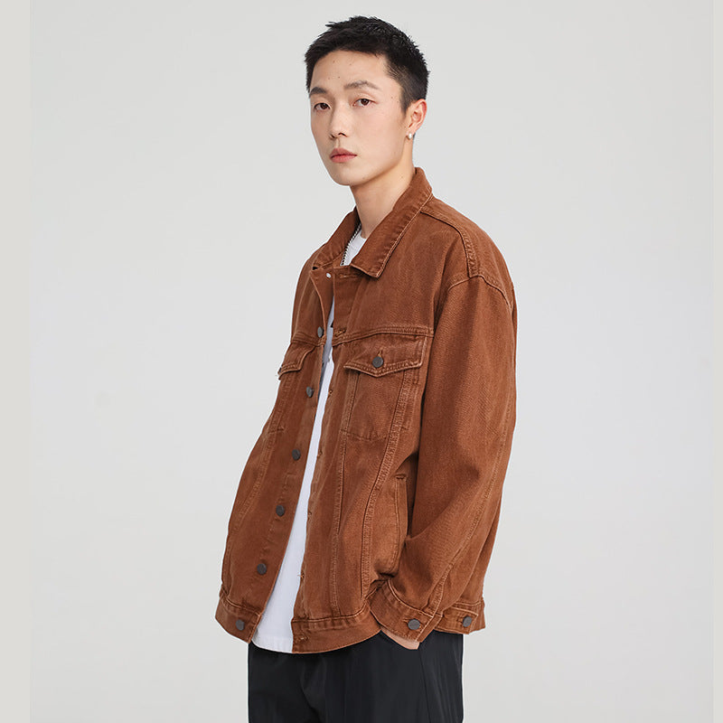 Men's Loose Fit Cotton Denim Lapel Workwear Jacket