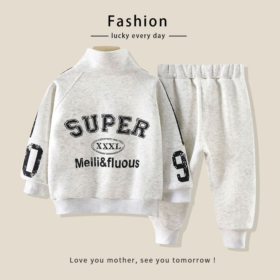 Boys' Cotton Rabbit Fur Sweatshirt Set for Spring Autumn